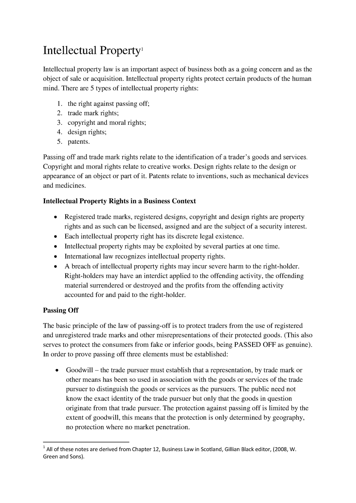 Intellectual Property Rights Notes - Intellectual Property 1 ...
