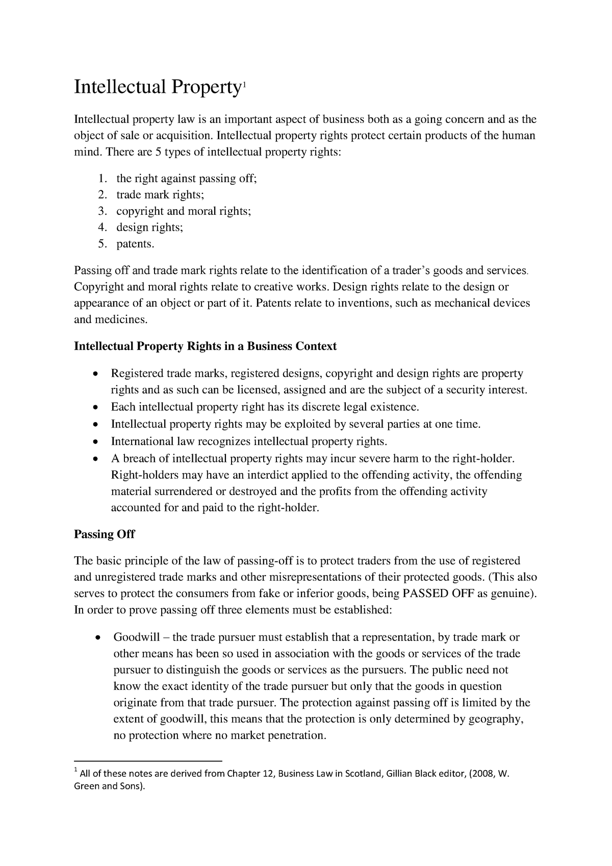 Intellectual Property Rights Notes Intellectual Property 1 