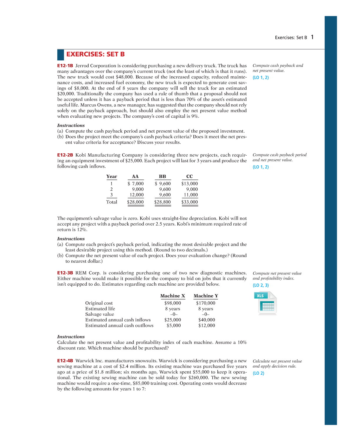 Exercises And Problems On Capital Budgeting - Exercises: Set B 1 E12-1B ...