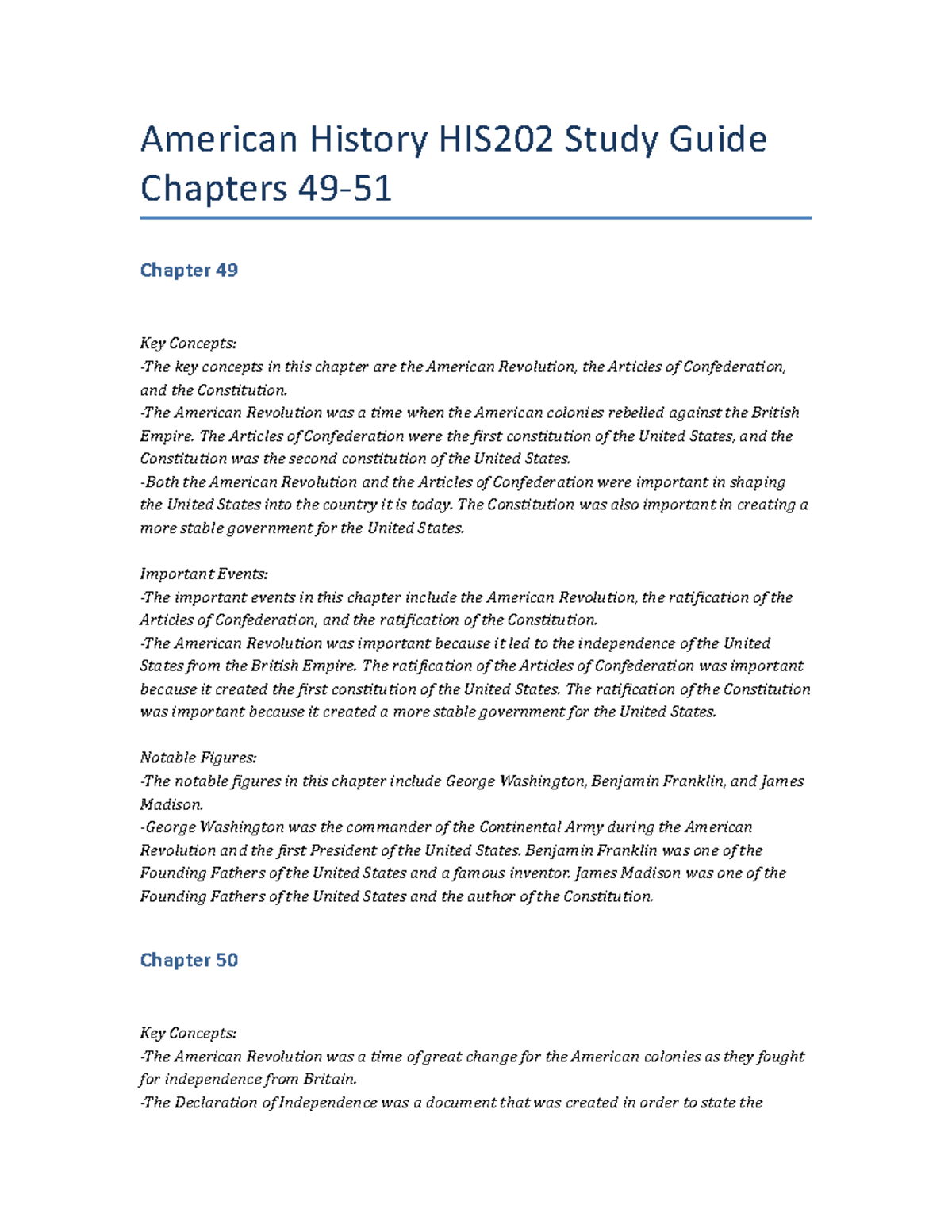 American History HIS202 Study Guide Chapters 49-51 - American History ...