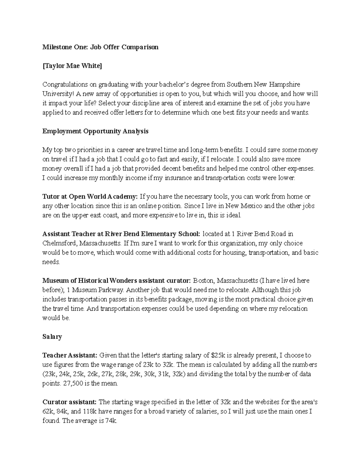 MAT 125 721 Final Project Submission Milestone One Job Offer