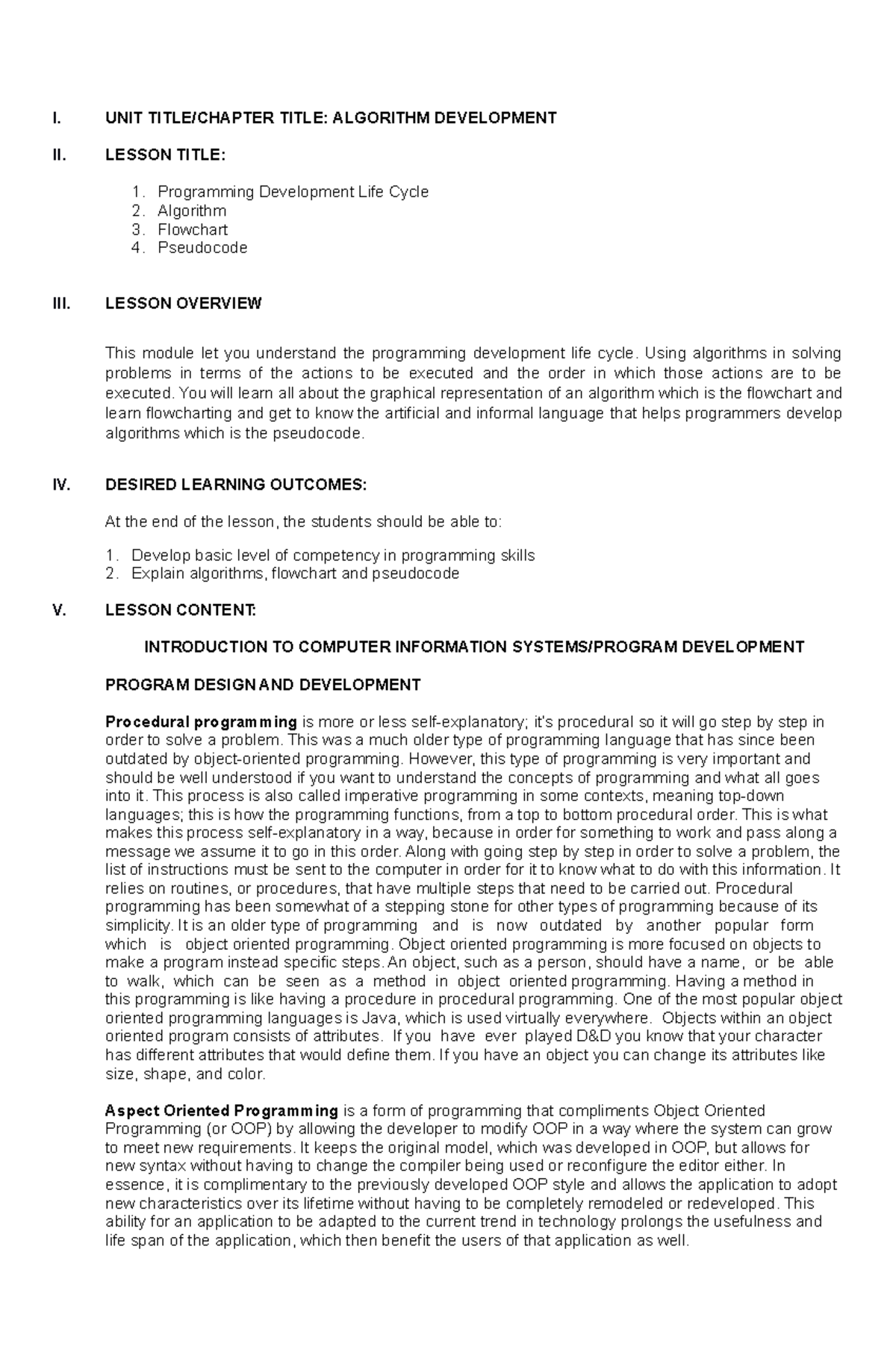 Module-Comp ME 1 - Finals 01 - I. UNIT TITLE/CHAPTER TITLE: ALGORITHM ...