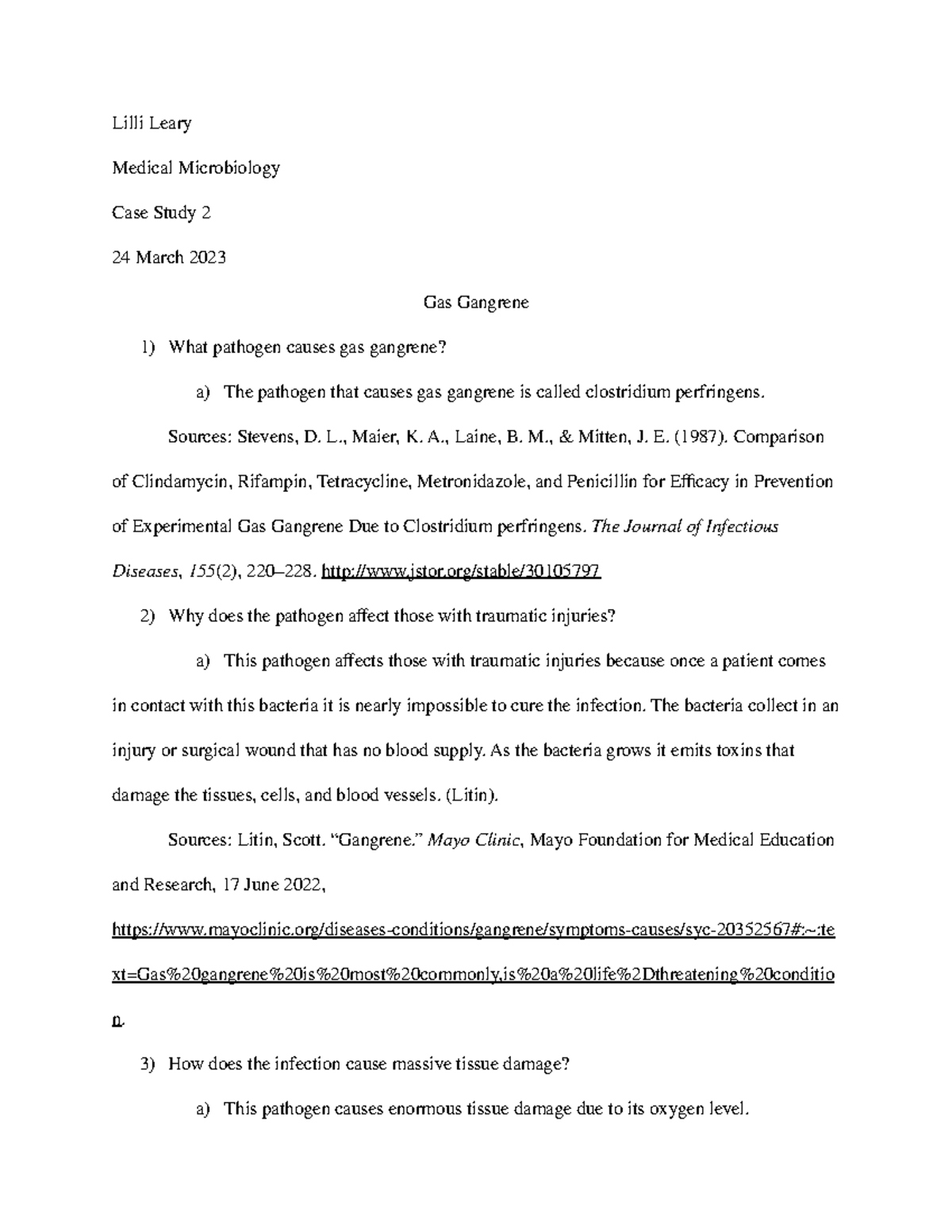 Leary Med Micro Case Study 2 Lilli Leary Medical Microbiology Case