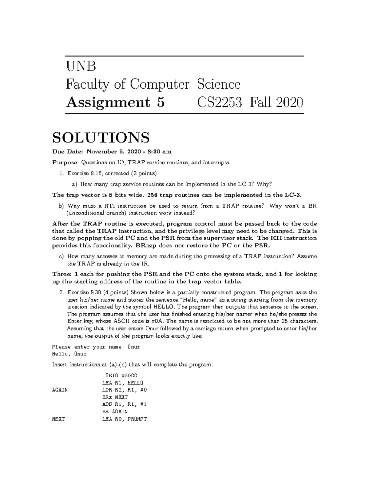 A5 solutions public - assignment - UNB Faculty of Computer Science ...