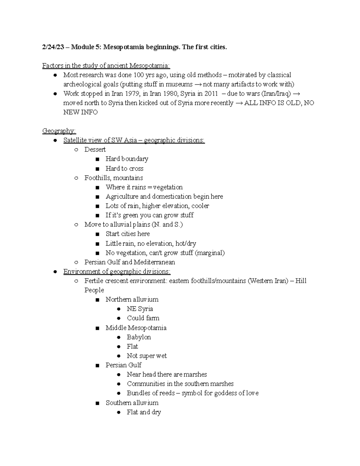 ANTH 205 Exam 2 Lecture Notes - 2/24/23 – Module 5: Mesopotamia ...