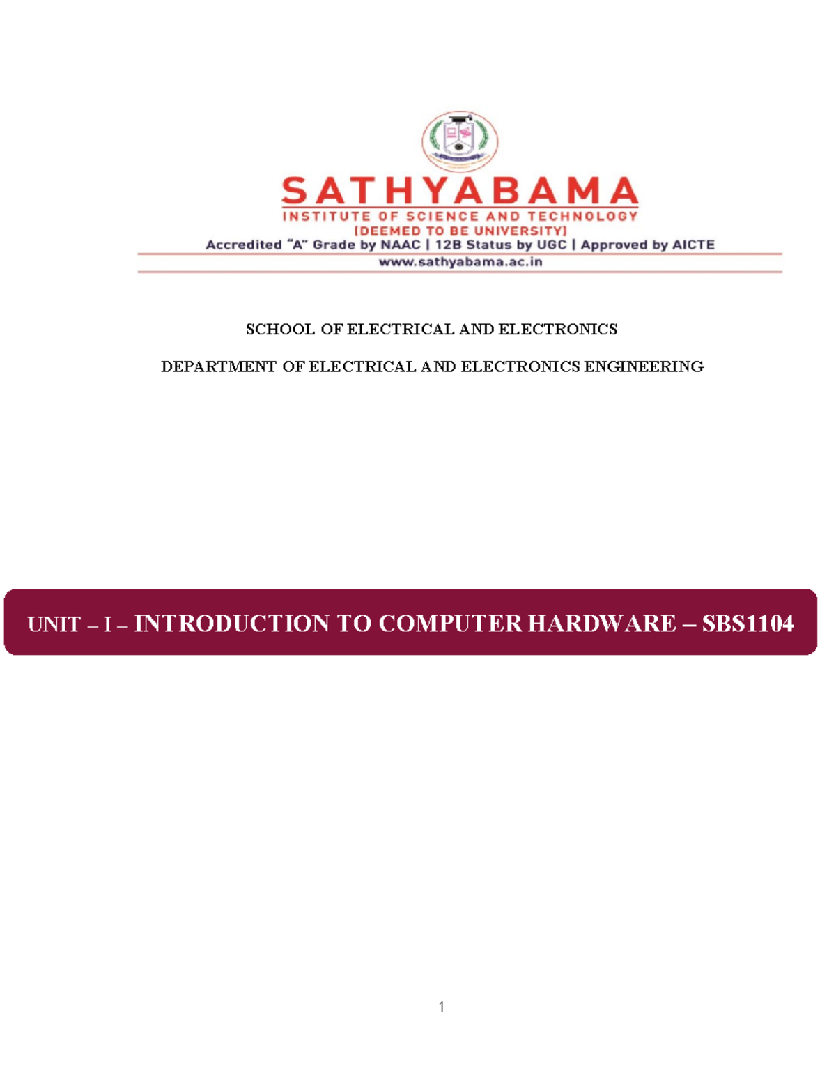 SBS1104 - Lecture notes - SCHOOL OF ELECTRICAL AND ELECTRONICS ...