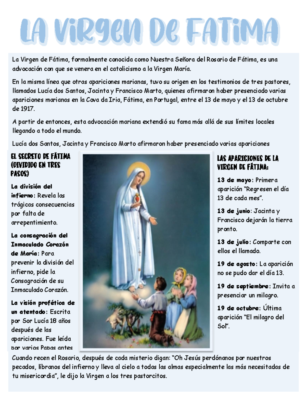 Virgen de fatima - La Virgen de Fátima, formalmente conocida como