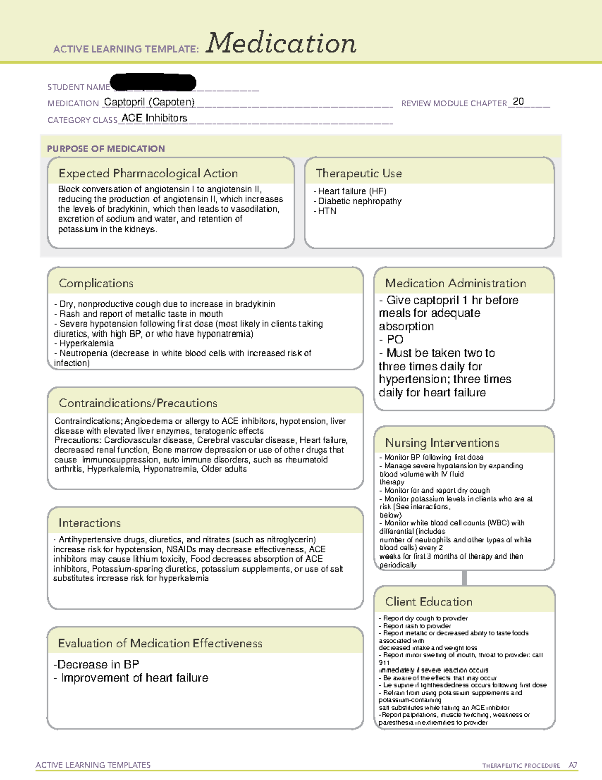 Captopril Med Ati - ACTIVE LEARNING TEMPLATES TherapeuTic procedure A ...