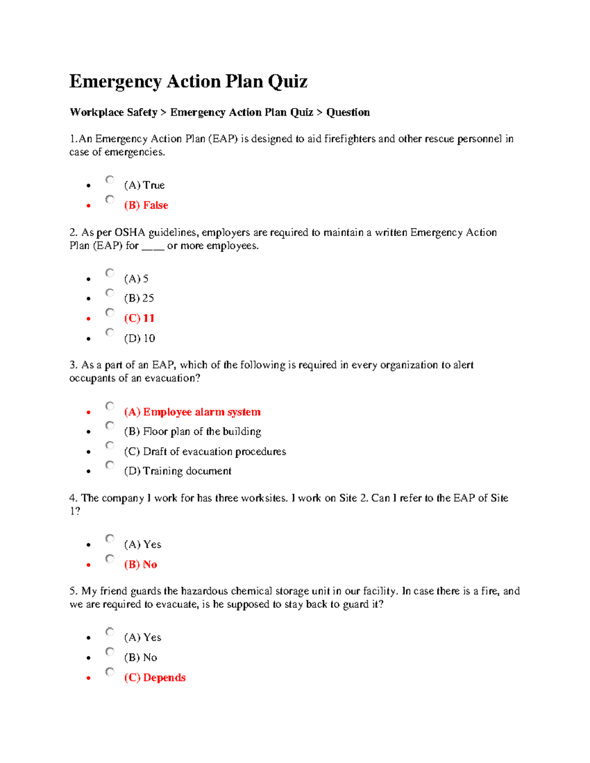 emergency action plan osha quizlet