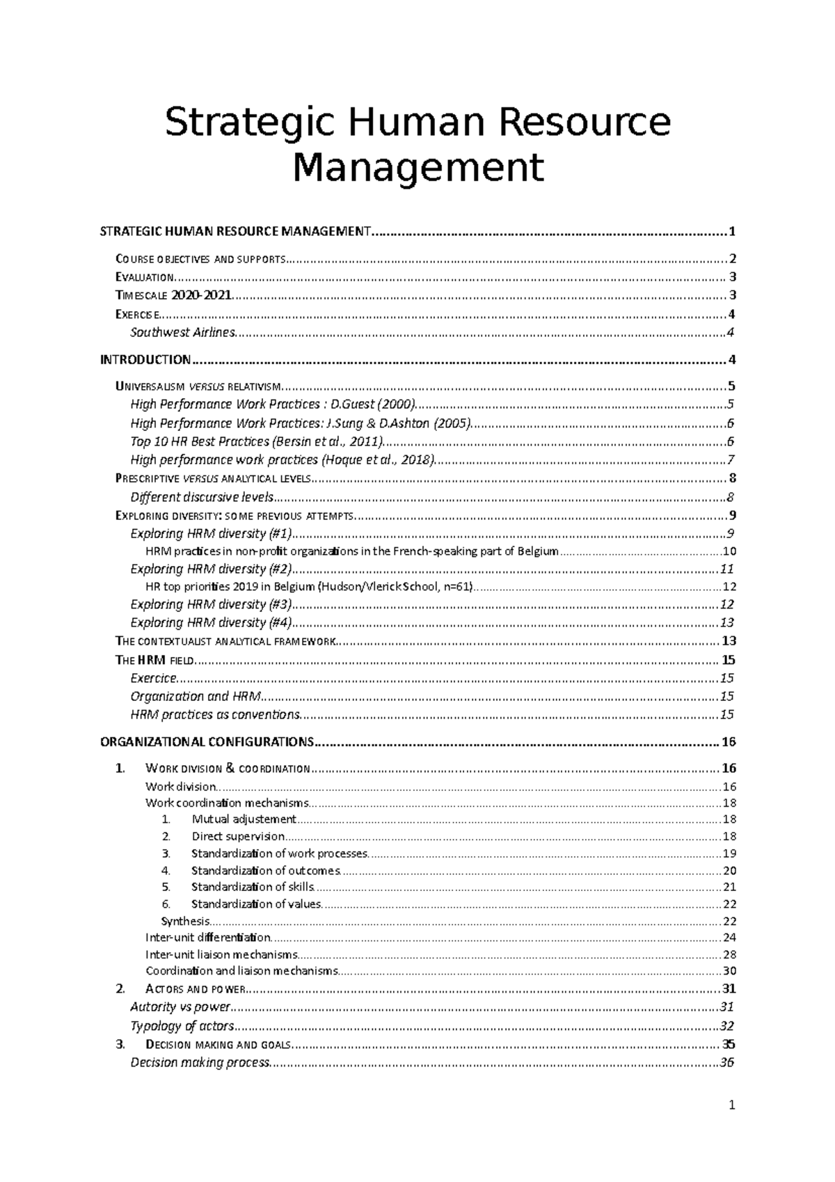 Strategic human resource management synthèse Strategic Human Resource