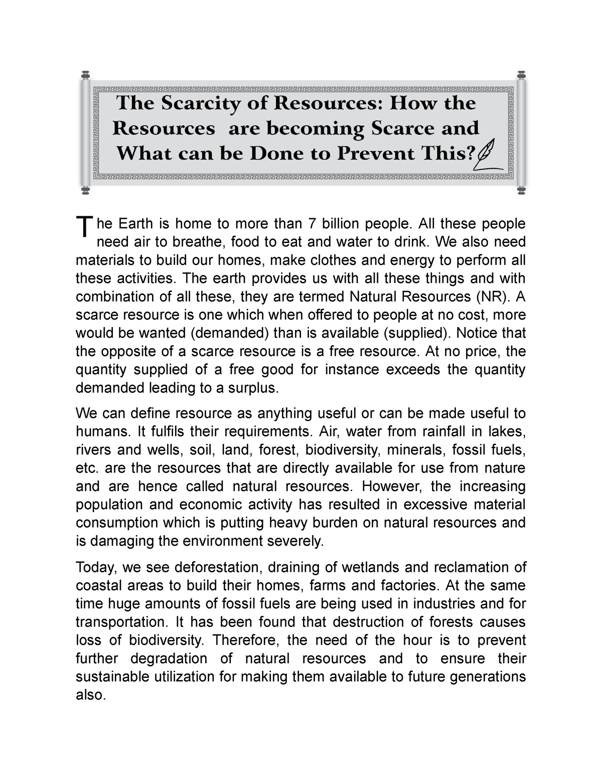 essay on scarcity of resources