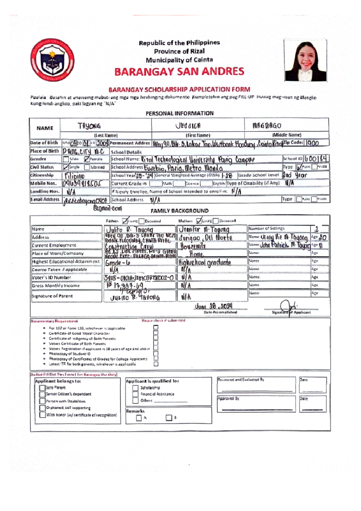 Application FORM - DonE - Republic of the Philippines Province of Rizal ...