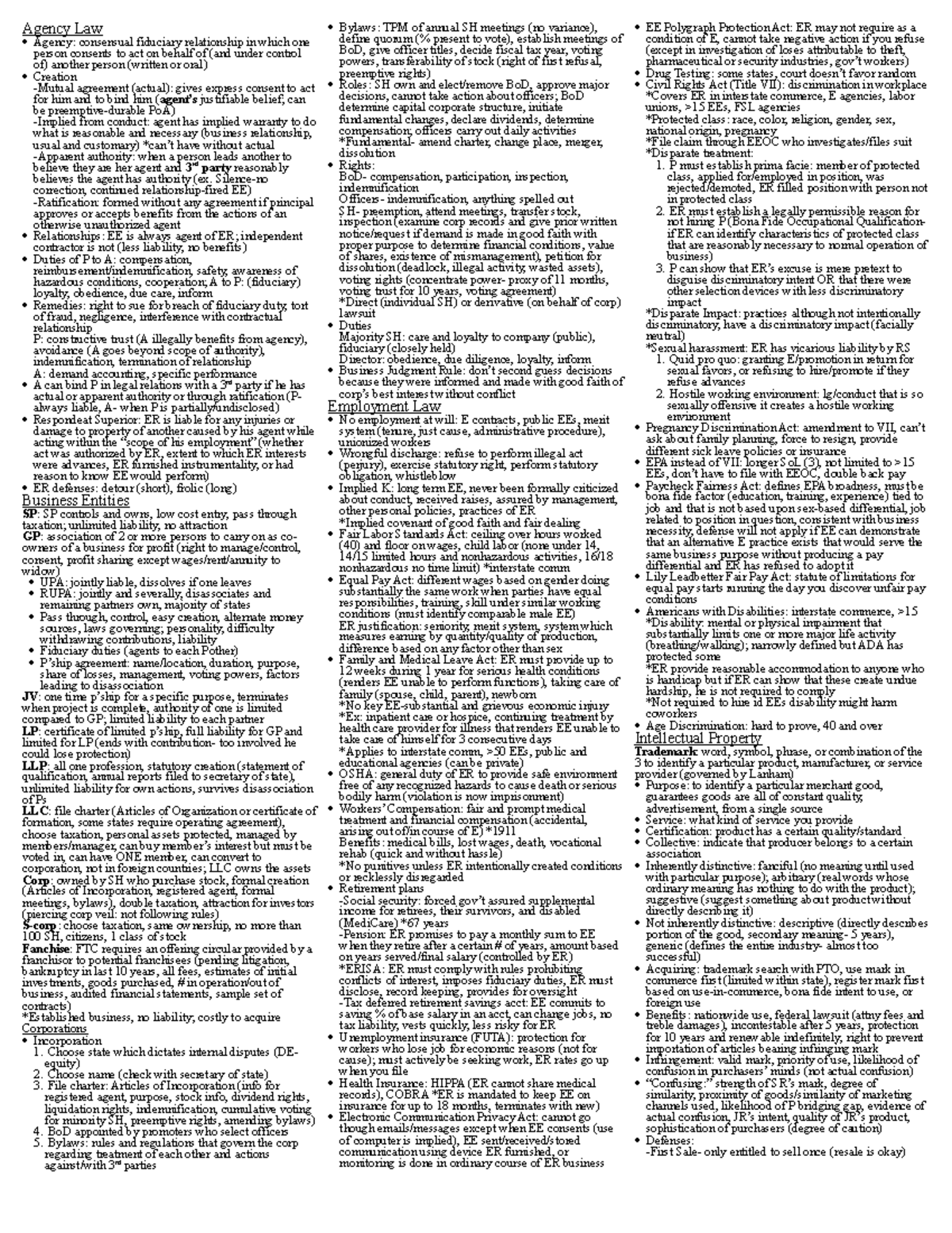 Final Exam Study Guide Agency Law EE Polygraph Protection Act ER may