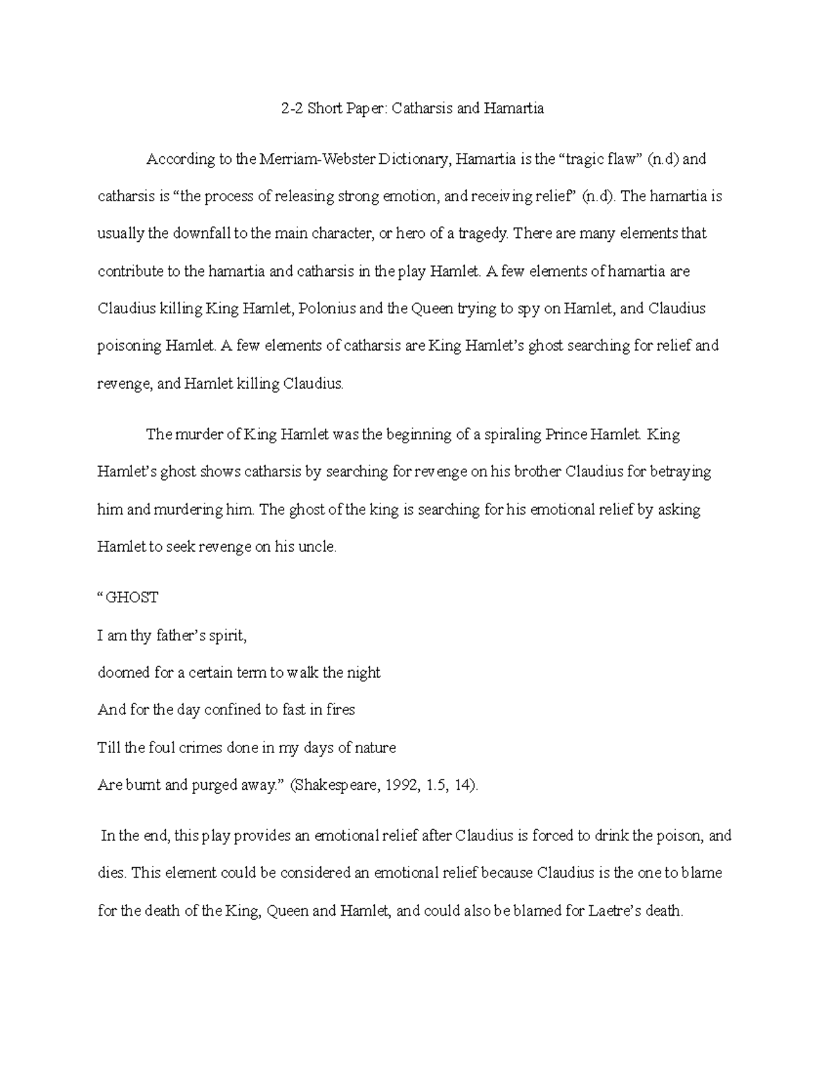 2-2 Short Paper Catharsis and Hamartia - Short Paper: Catharsis and ...