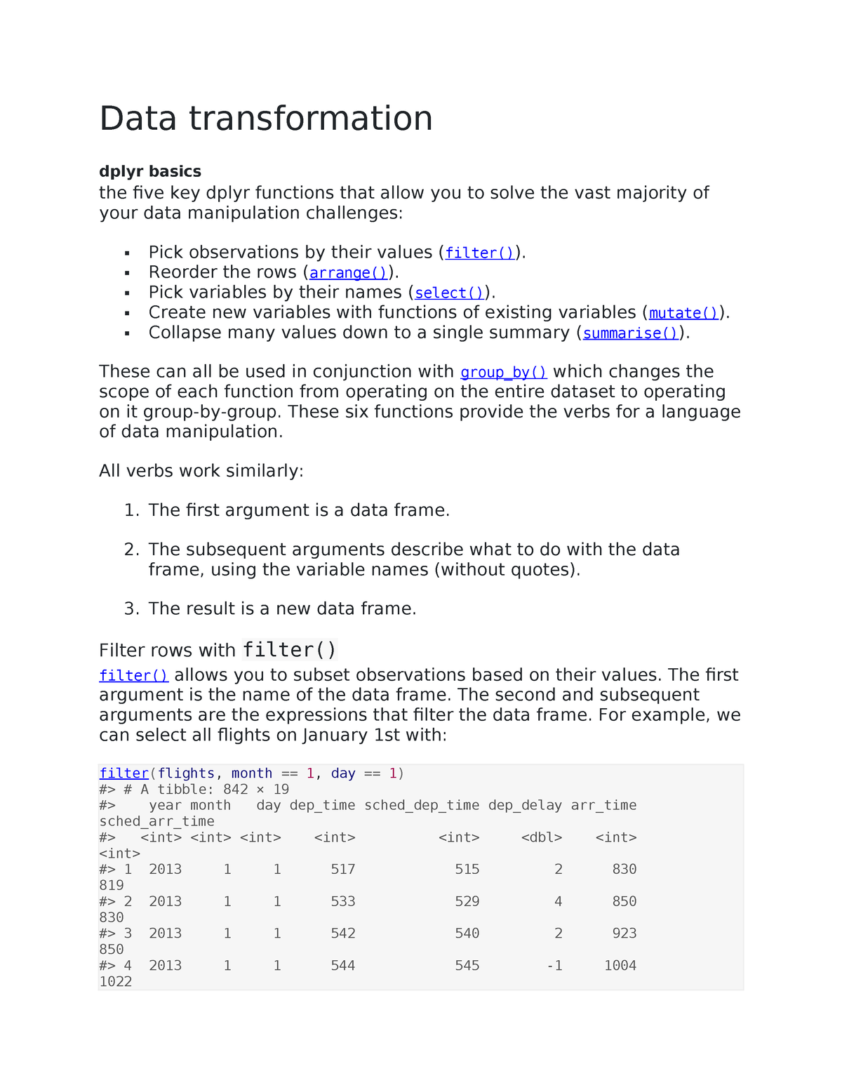 Advance R Unit 2 - Data Transformation Dplyr Basics The Five Key Dplyr ...