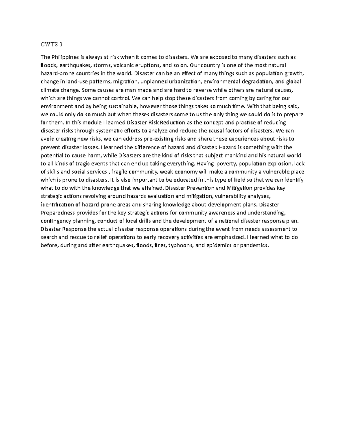 CWTS 3 - CWTS 3 - CWTS 3 The Philippines is always at risk when it ...