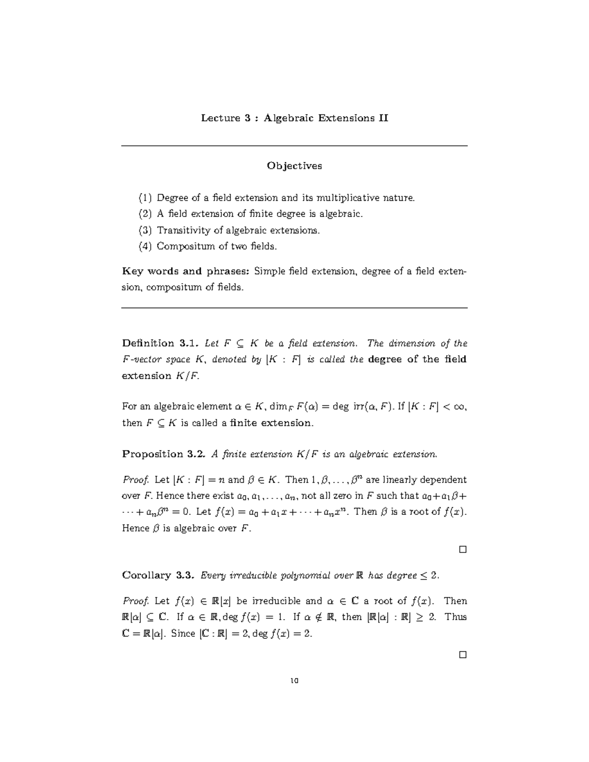 Algebraic Extensions II - Mathematics –II - AMU - Studocu