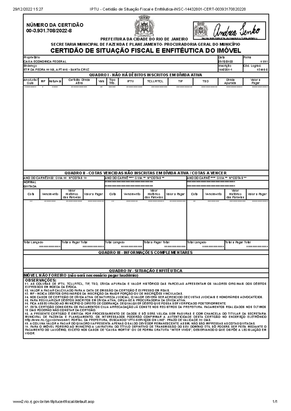 Certidão Fiscal E Enfiteutica - RETOEDU