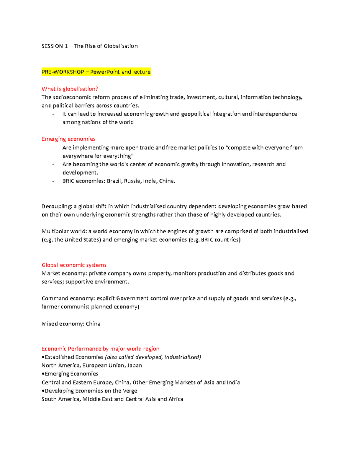 Session 1 - SESSION 1 – The Rise of Globalisation PRE-WORKSHOP ...