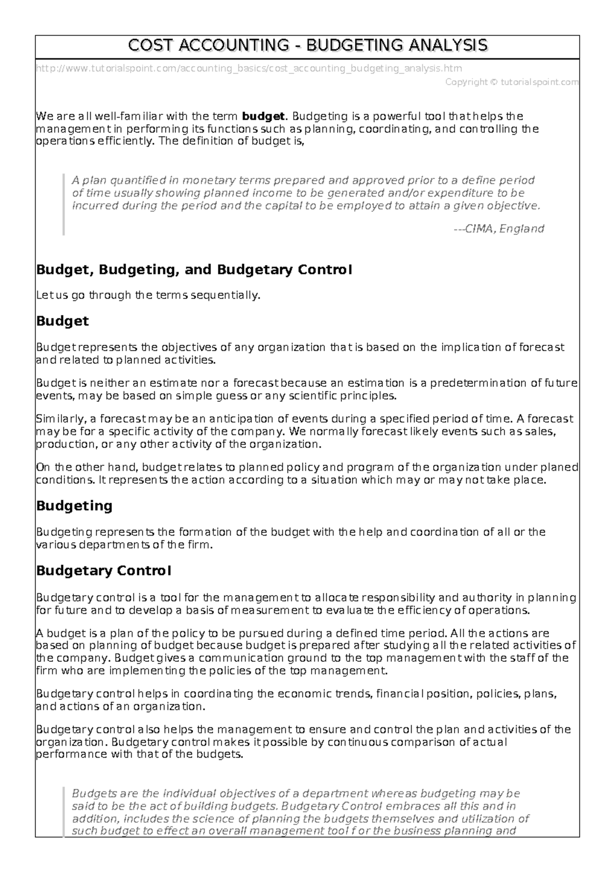 Cost accounting budgeting analysis - - Studocu