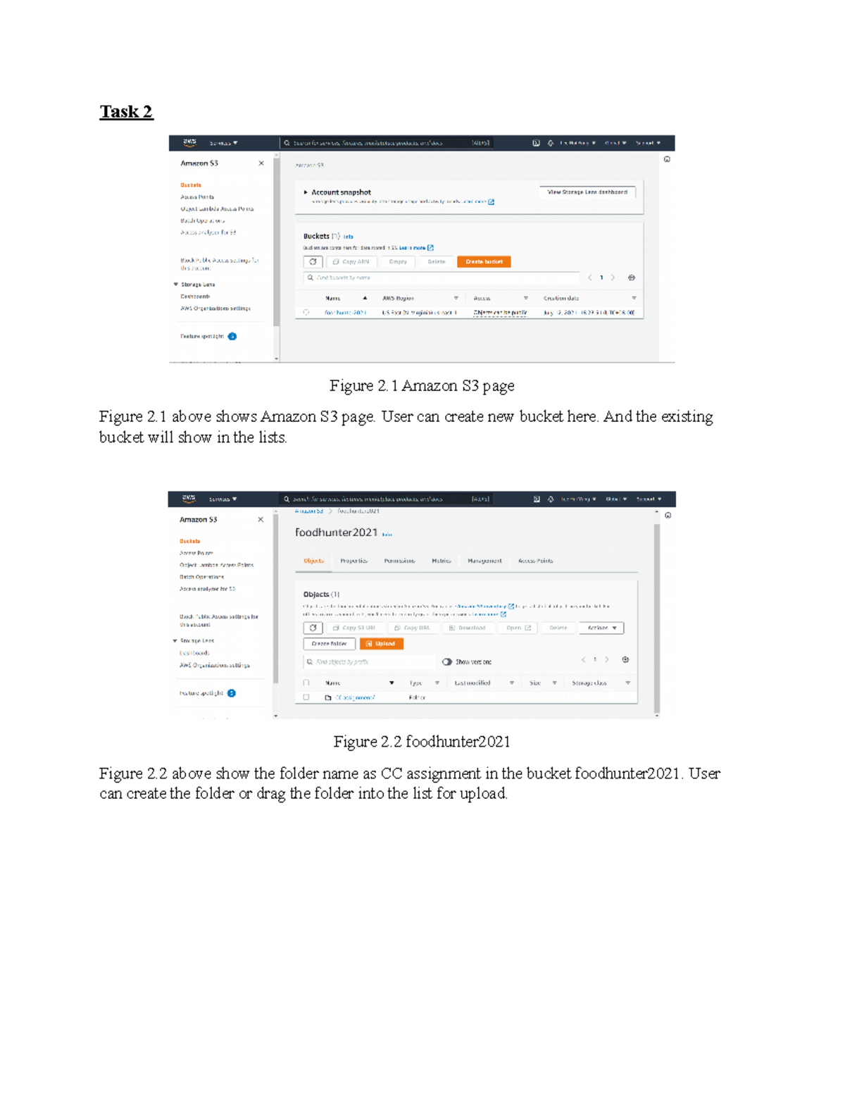 Task 2 - Amazon - Task 2 Figure 2 Amazon S3 page Figure 2 above shows ...