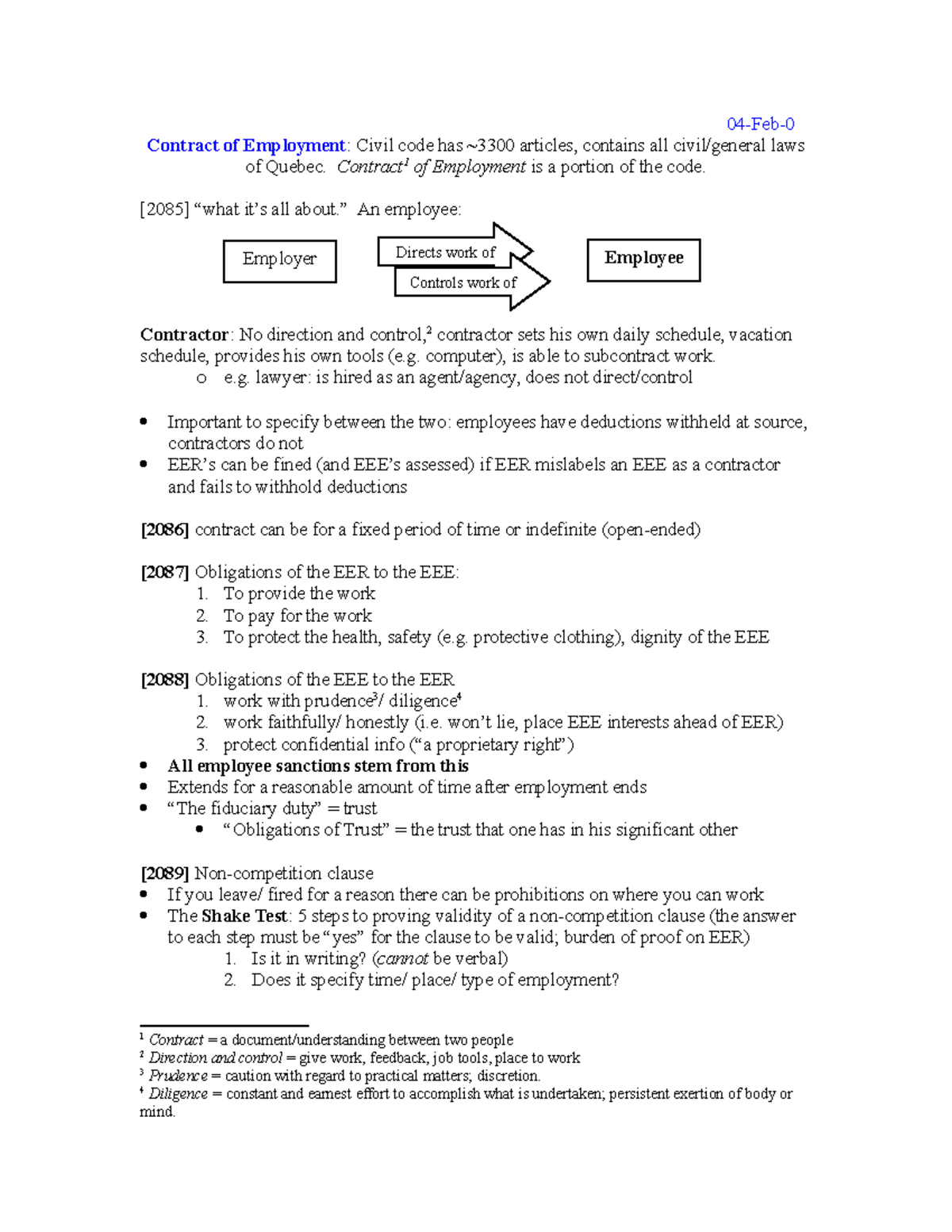 Contract of Employment Notes - 04-Feb- Contract of Employment : Civil ...
