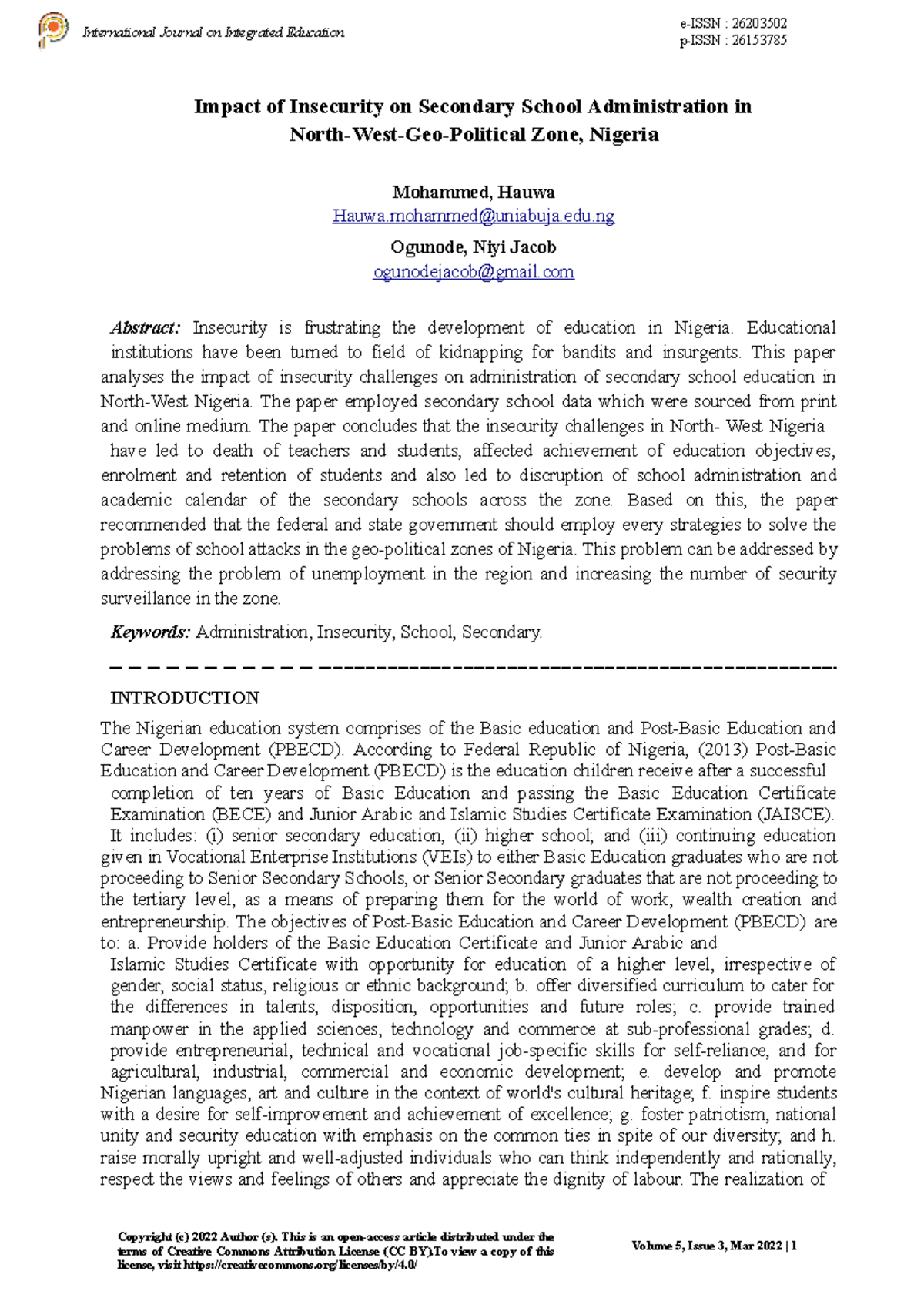 407534 impact of insecurity on secondary school c5243454 - e-ISSN ...