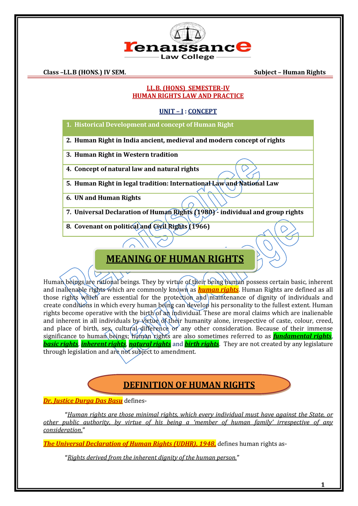 Human-Rights - Humar Right - LL. (HONS) SEMESTER-IV HUMAN RIGHTS LAW ...