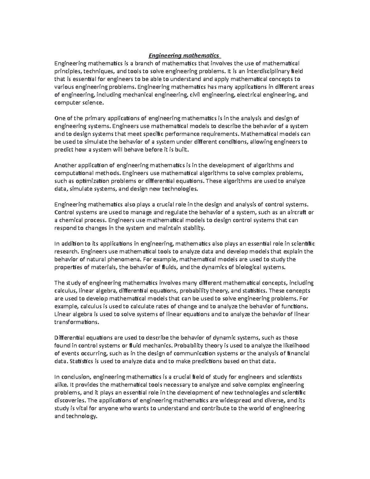 Engineering Mathematics: Applications and Concepts - Studocu