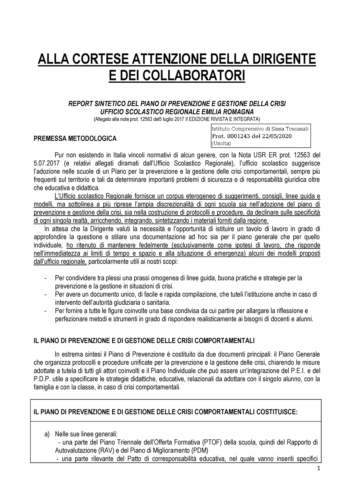 Protocollo Crisi Comportamentali Signed ALLA CORTESE ATTENZIONE DELLA DIRIGENTE E DEI Studocu