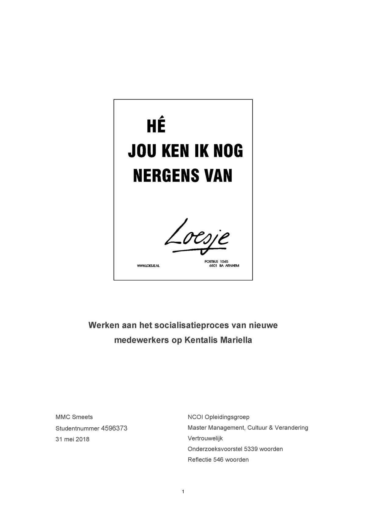 Integrale Opdracht Master Management Cultuur En Verandering ...