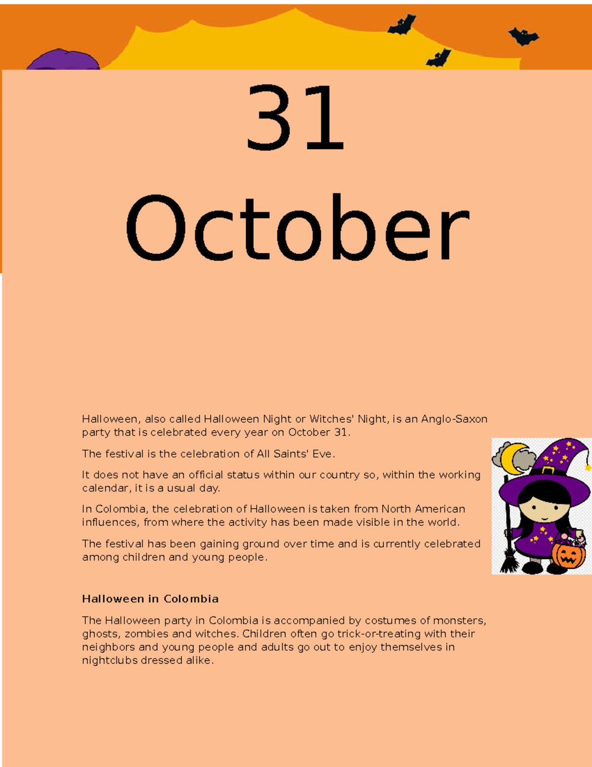 31 October - ingles - 31 October Halloween, also called Halloween Night ...
