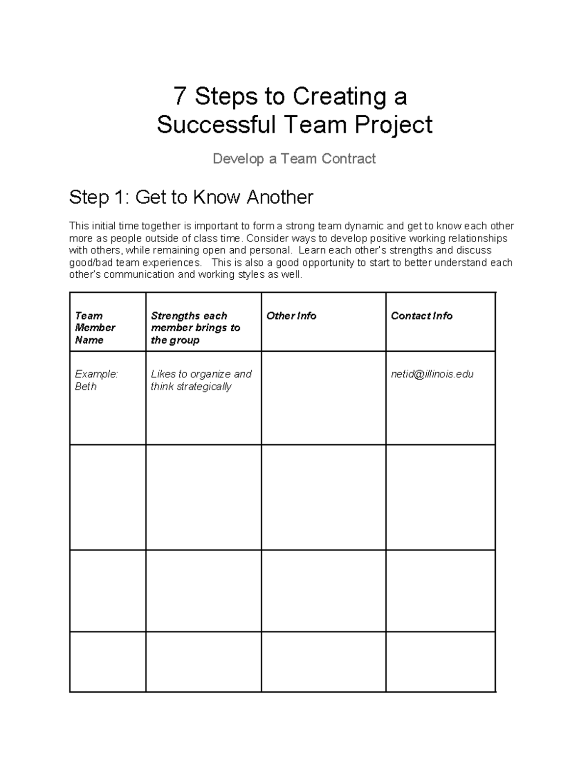 BIOE 100 Team Contract - yes - 7 Steps to Creating a Successful Team ...