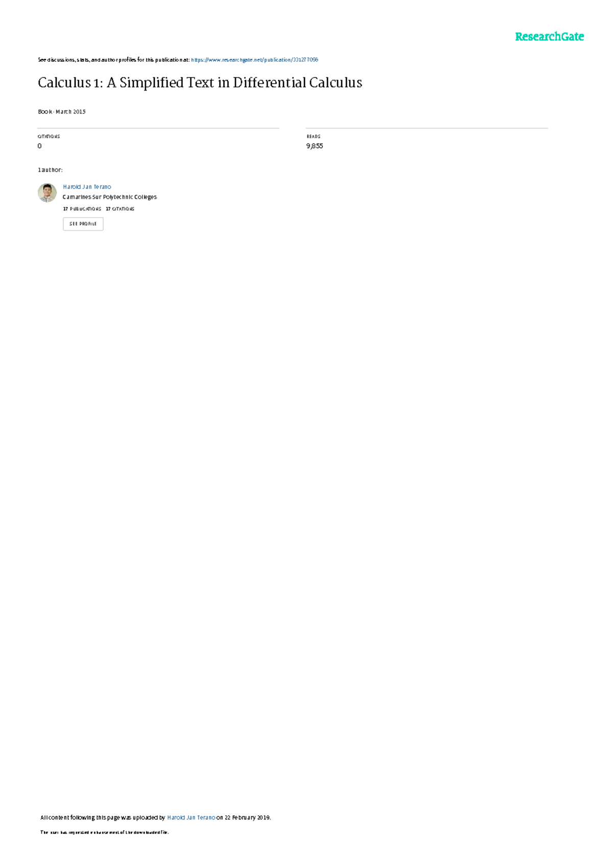 Calculus 1 A Simplified Text in Differential Calcu 031905 - See ...