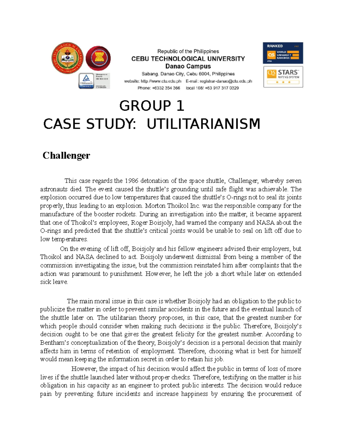 case study for utilitarianism