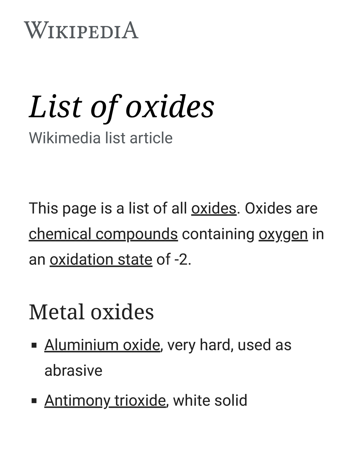 List Of Oxides Inorganic Chemistry Cam Studocu