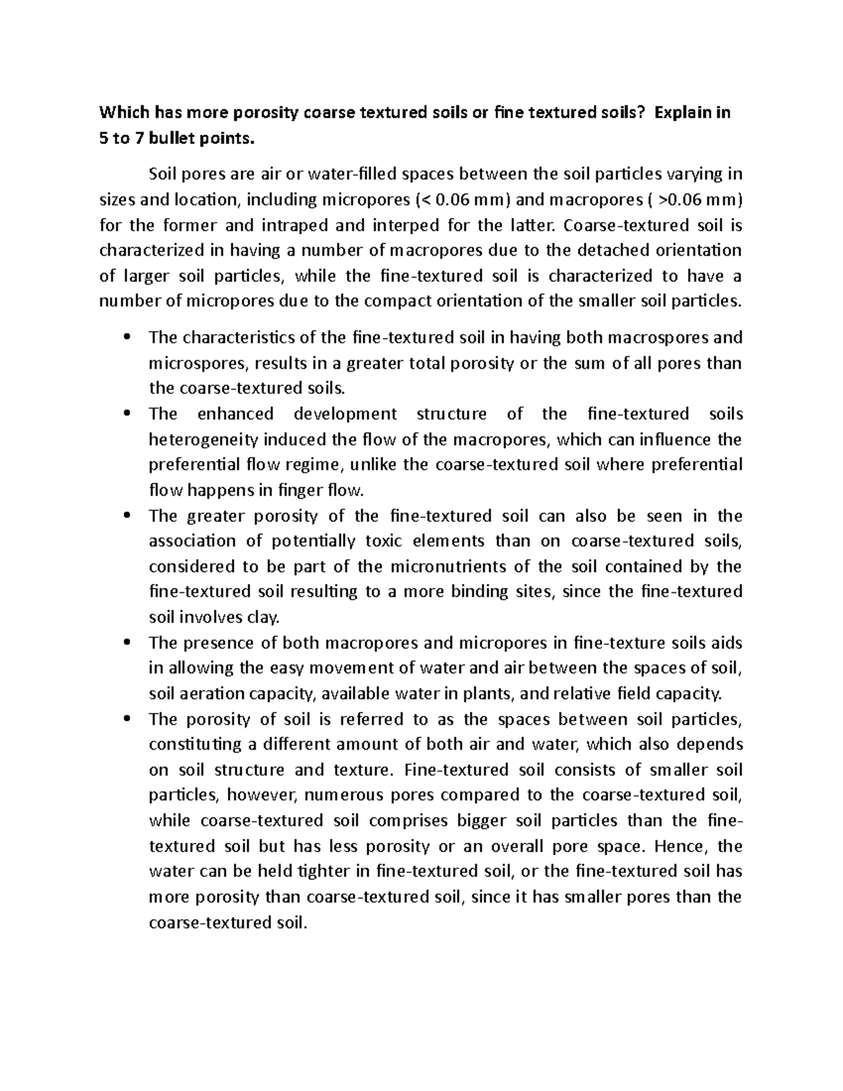 Soil Structure Quiz Introduces the soil pores and answers the