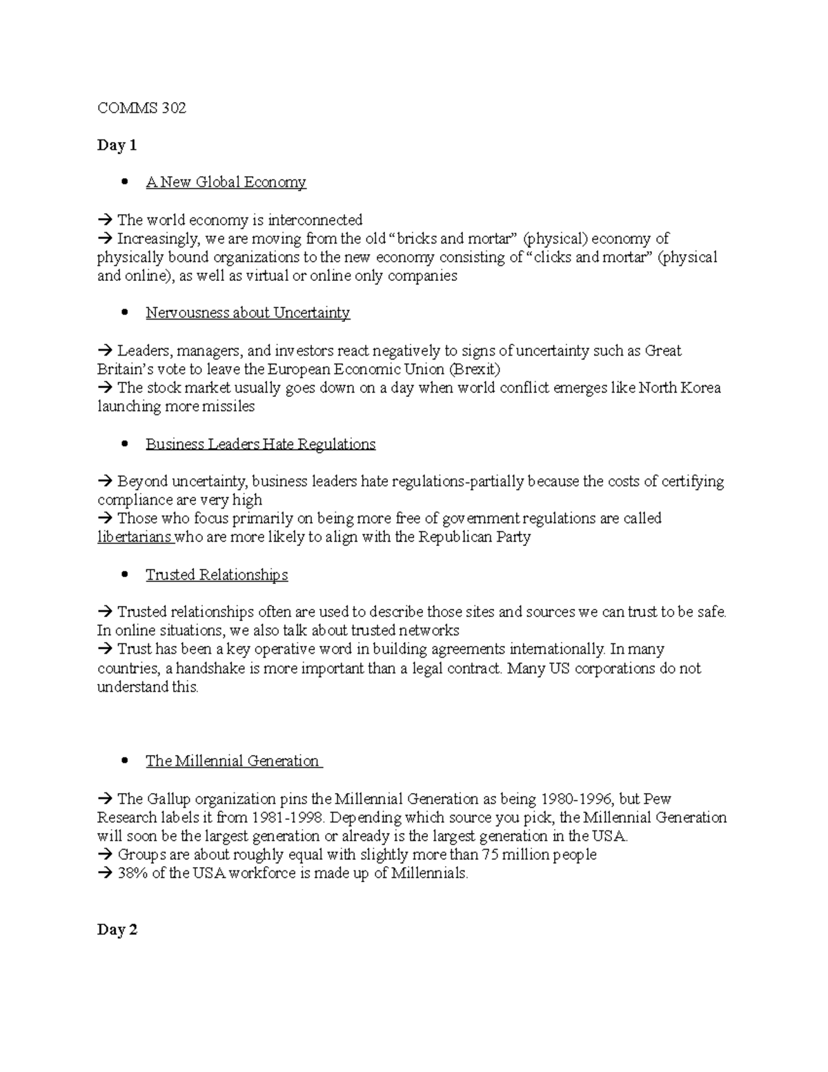 Organziational Communication Notes - COMMS 302 Day 1 A New Global ...