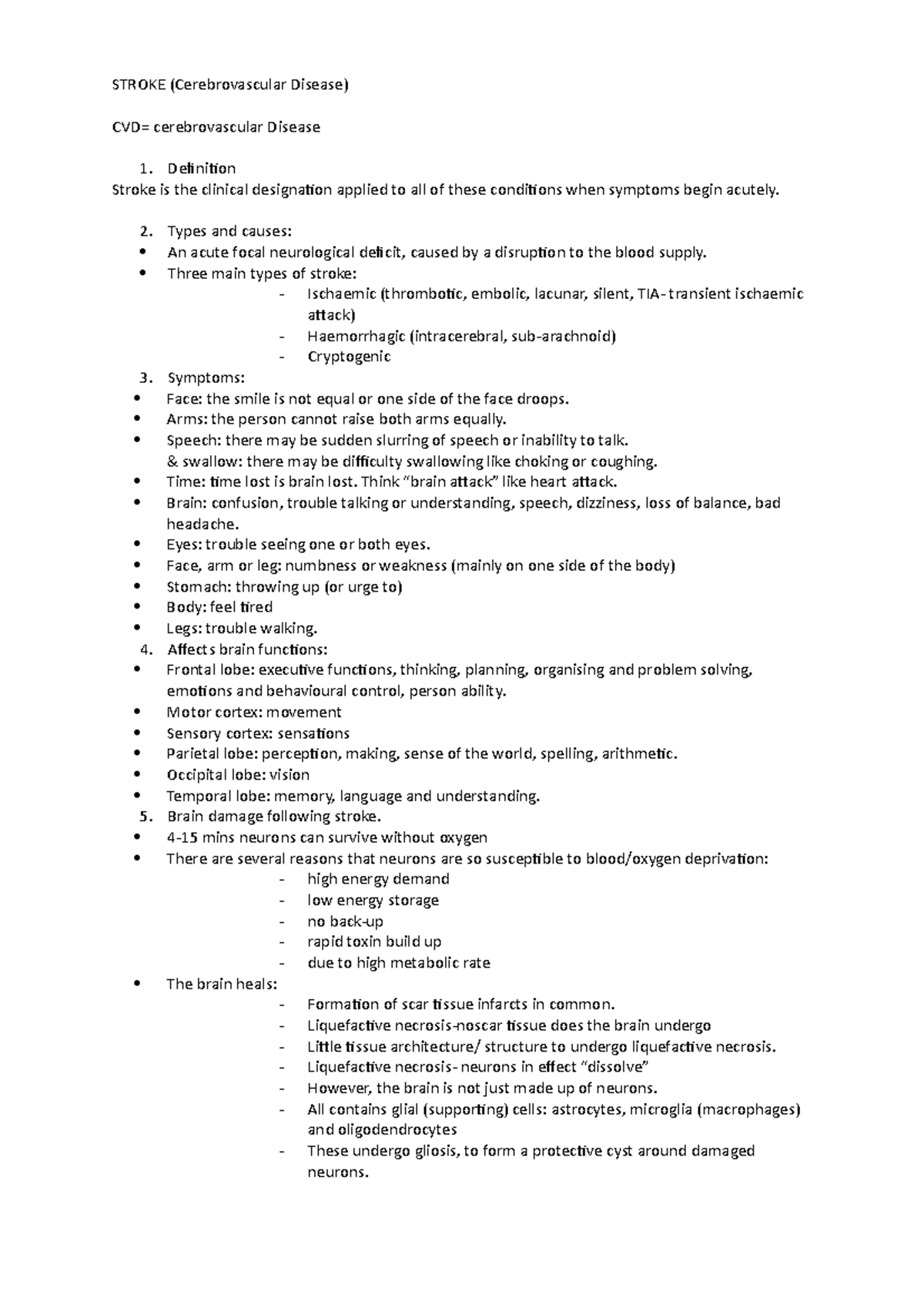 PAT revision - Summary Pathophysiology - STROKE (Cerebrovascular ...