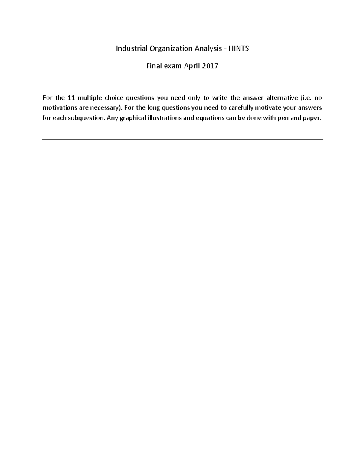 Final exam 2017 IOA - hints-1 - Industrial Organization Analysis ...