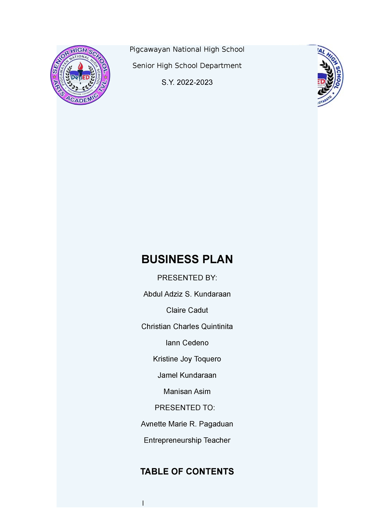 Tease shirt - business plan - Pigcawayan National High School Senior ...