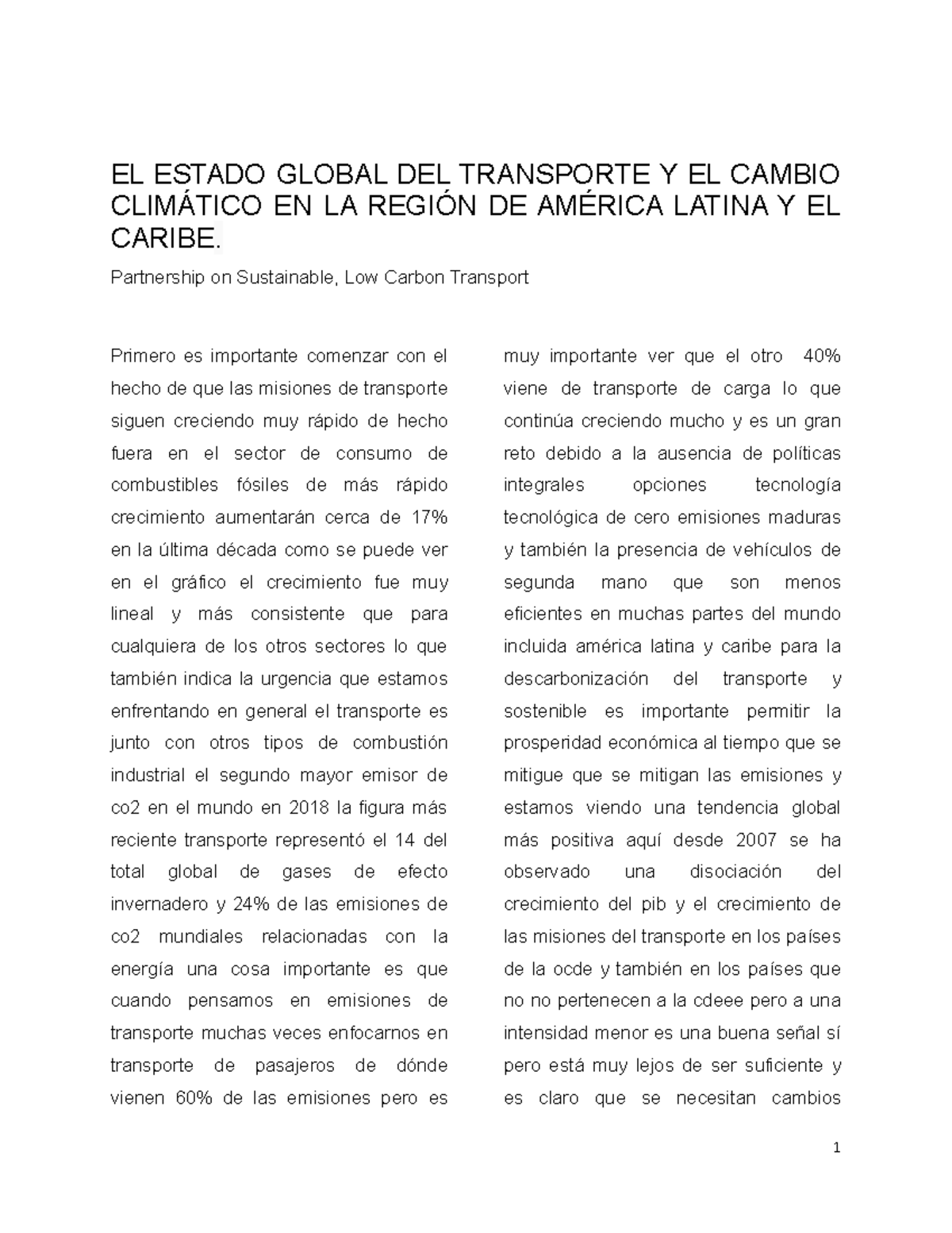 EL Estado Global de Transporte y el Cambio Climático en América Latina ...