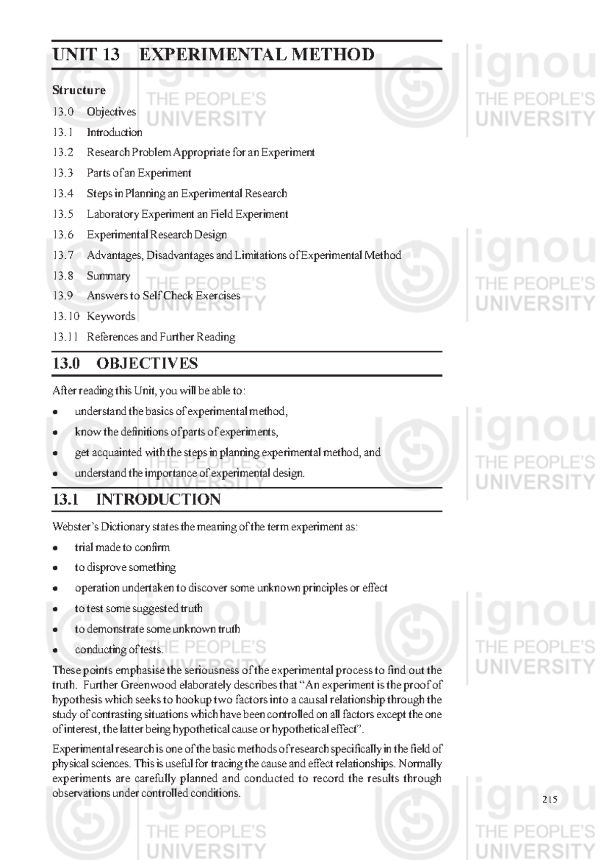 Unit-13 - Books - UNIT 13 EXPERIMENTAL METHOD Structure 13 Objectives ...