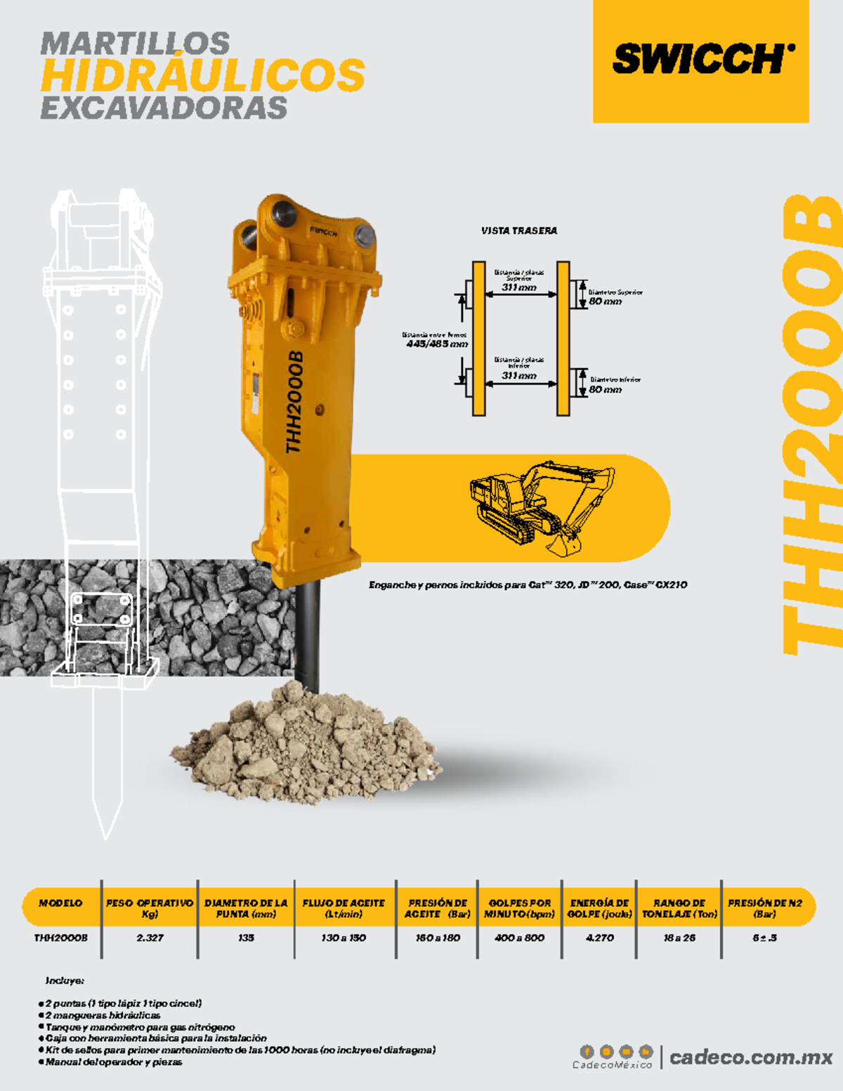 Martillo Swicch THH2000 B-1 - MARTILLOS HIDRÁULICOS EXCAVADORAS Cadeco ...