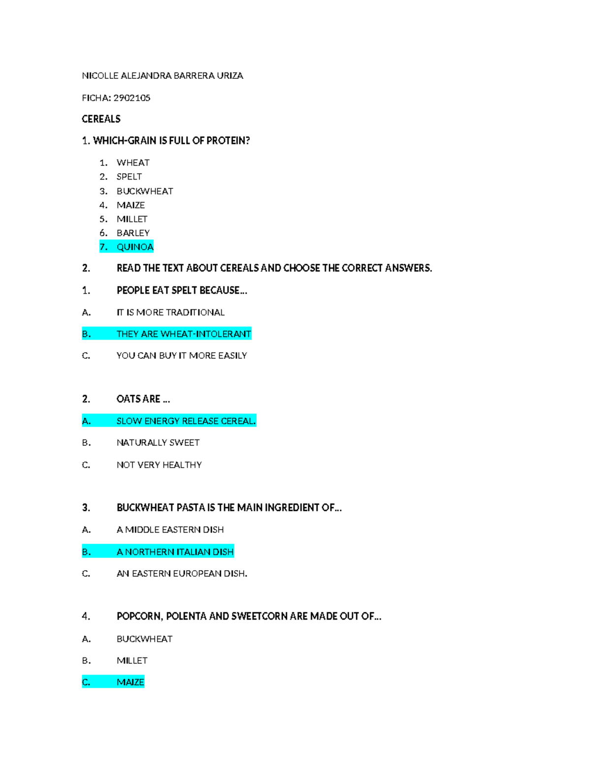 Cereales ingles NICOLLE ALEJANDRA BARRERA URIZA FICHA 2902105