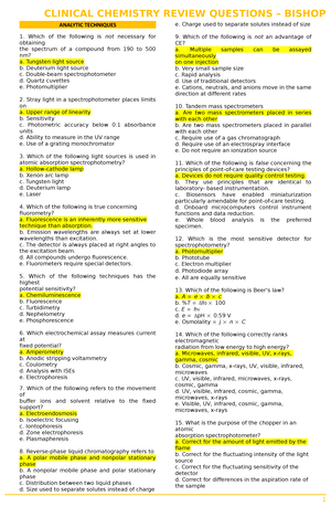 Clinical Chemistry - Bishop WITH Answers - ANALYTIC TECHNIQUES Which Of ...