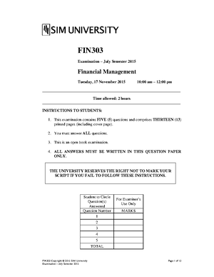 FIN303 GBA 2020 - FIN 303 Financial Management Group-based Assignment ...