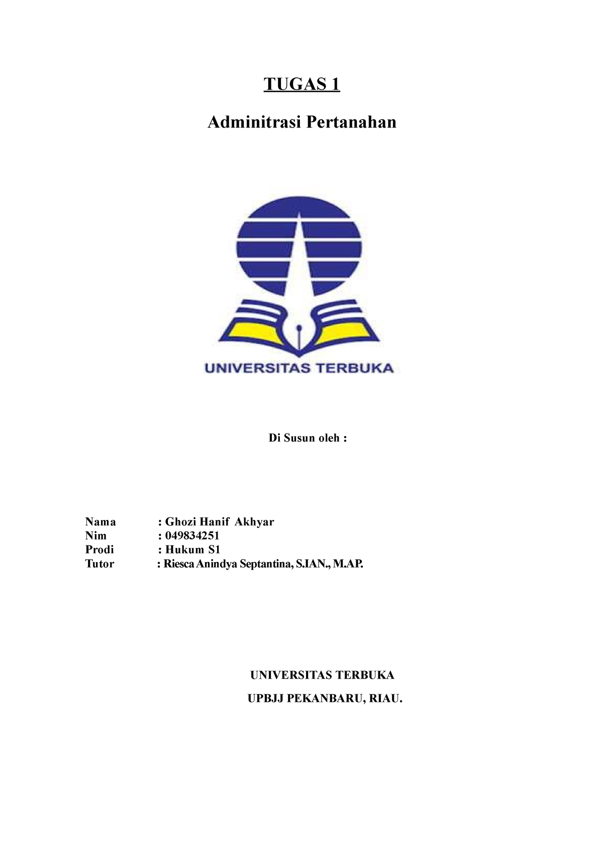 Tugas 1 Pertanahan - TUGAS 1 Adminitrasi Pertanahan Di Susun Oleh ...