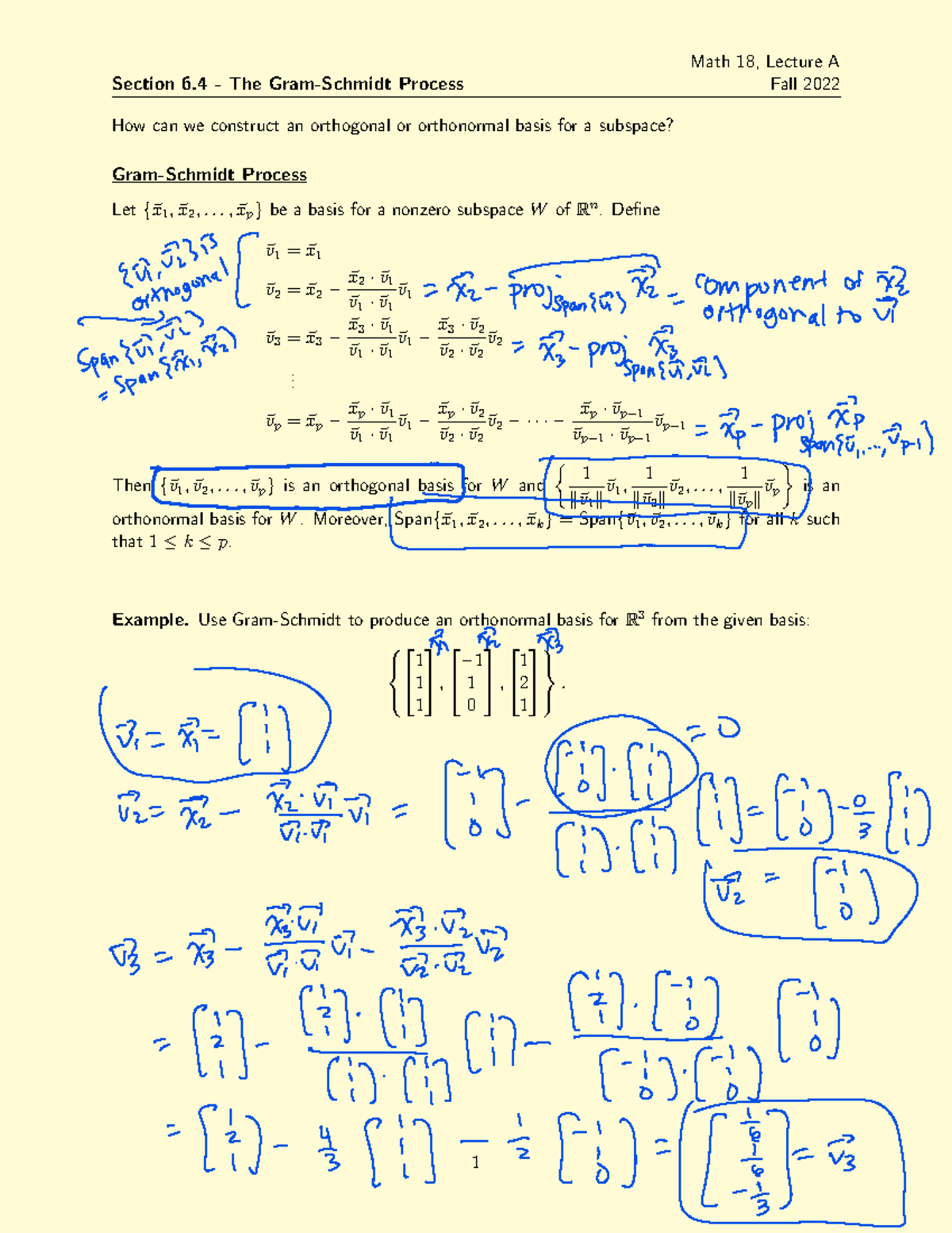 Section 6 - 6.4 - Section 6 - The Gram-Schmidt Process Math 18, Lecture ...