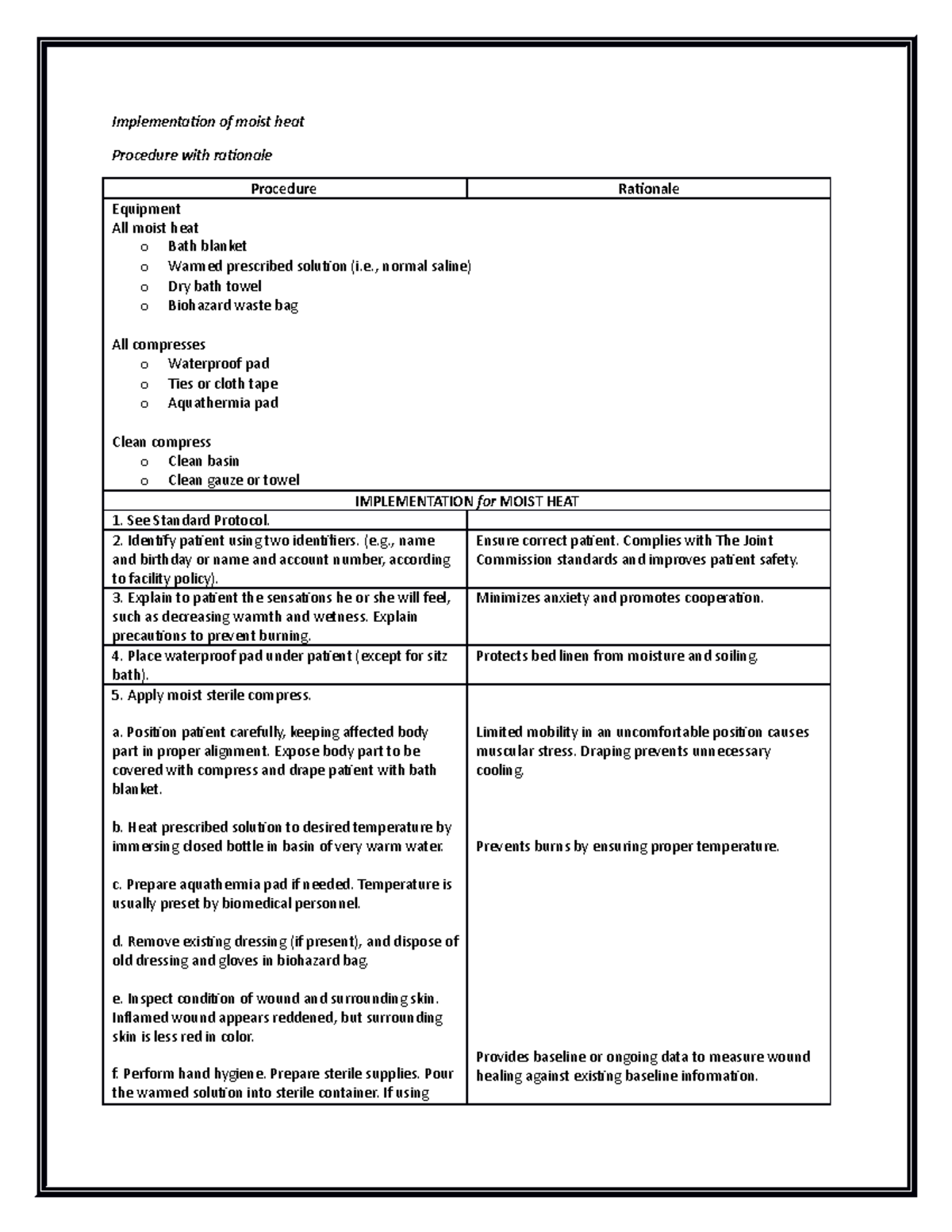 Moist heat application - Implementaion of moist heat Procedure with ...